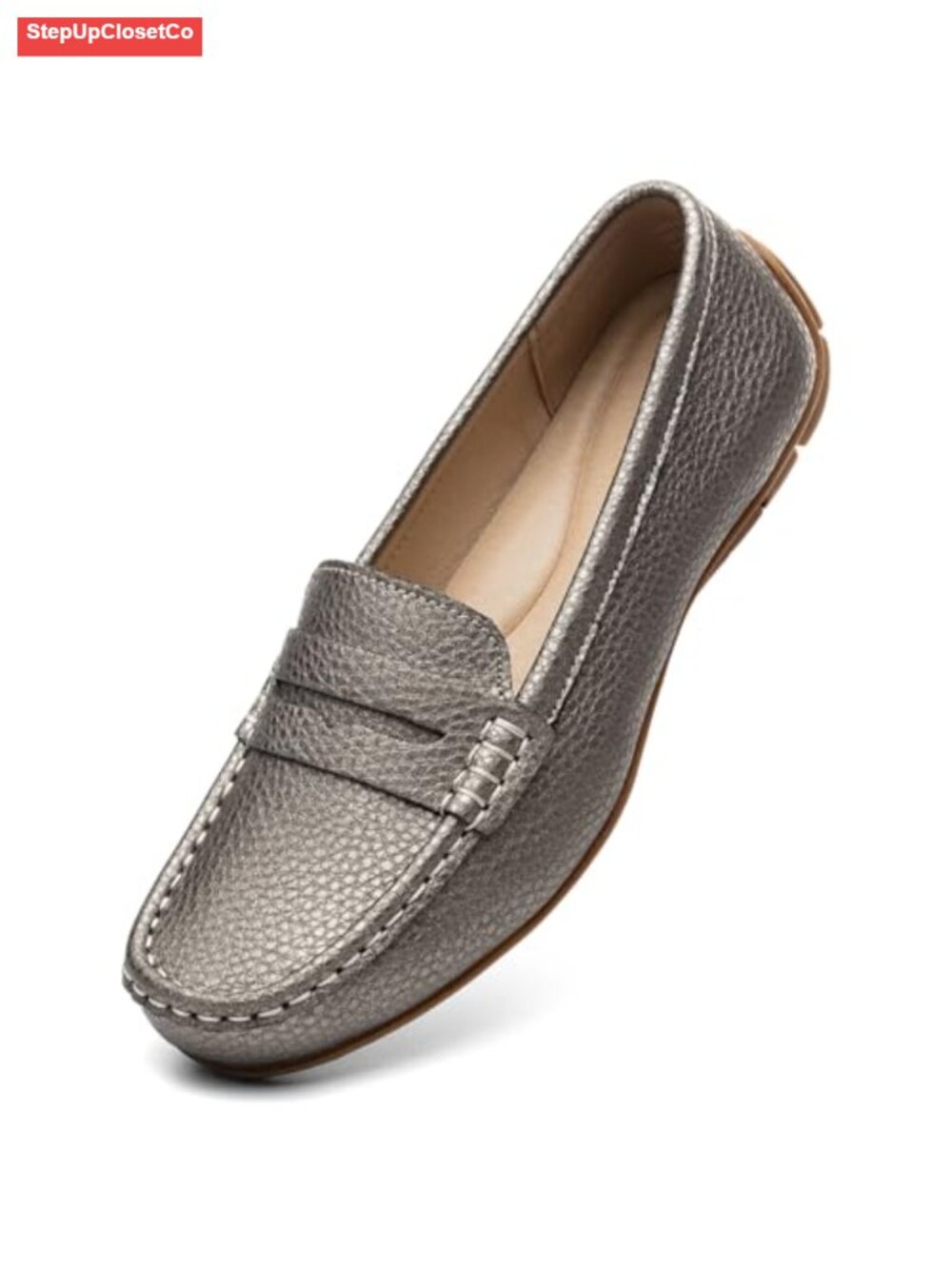 Pebbled Leather Penny Loafers Slip-Ons Comfortable Business Casual Work Flats